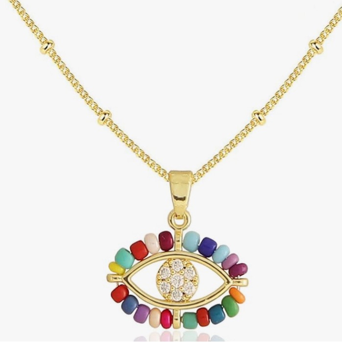 Unique Lord & Taylor 18kt Dip Colorful White Topaz Evil Eye Pendant Necklace